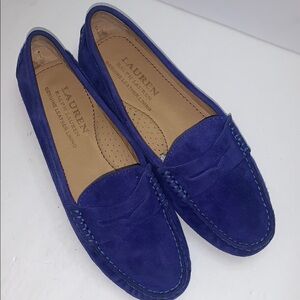 LAUREN RALPH LAUREN Blue Suede Flats with Moccasin Stitching